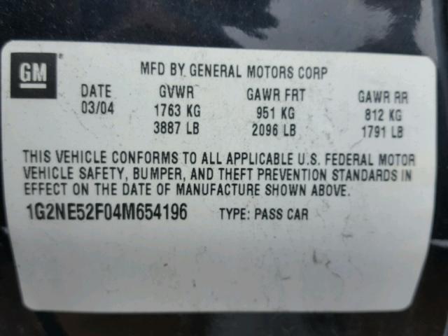 1G2NE52F04M654196 - 2004 PONTIAC GRAND AM S BLACK photo 10