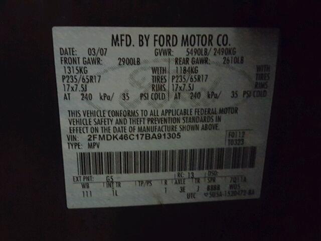 2FMDK46C17BA91305 - 2007 FORD EDGE SE BLACK photo 10