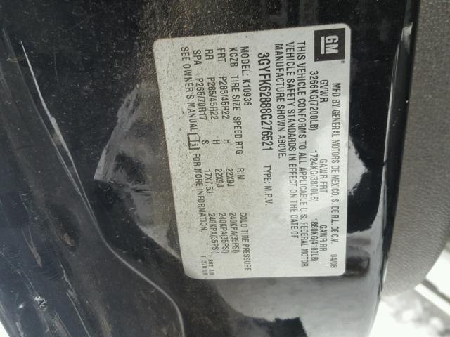 3GYFK62888G276521 - 2008 CADILLAC ESCALADE E BLACK photo 10