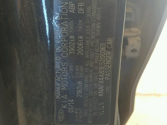 KNAFX4A83E5200363 - 2014 KIA FORTE EX BLACK photo 10