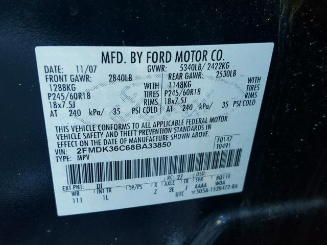 2FMDK36C68BA33850 - 2008 FORD EDGE SE BLUE photo 10