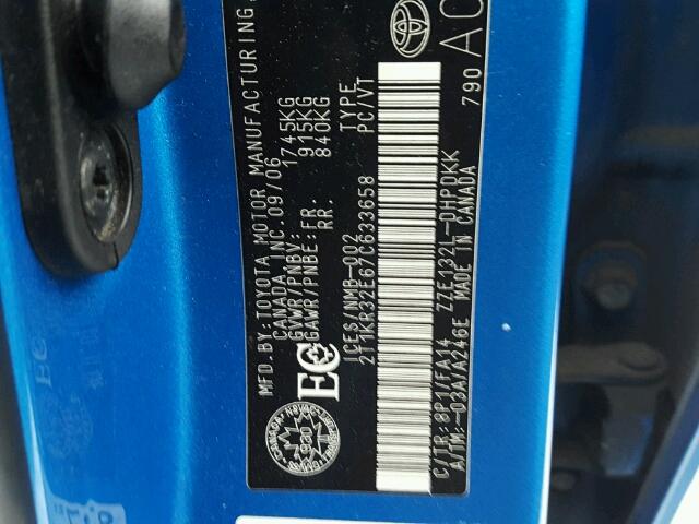 2T1KR32E67C633658 - 2007 TOYOTA COROLLA MA BLUE photo 10