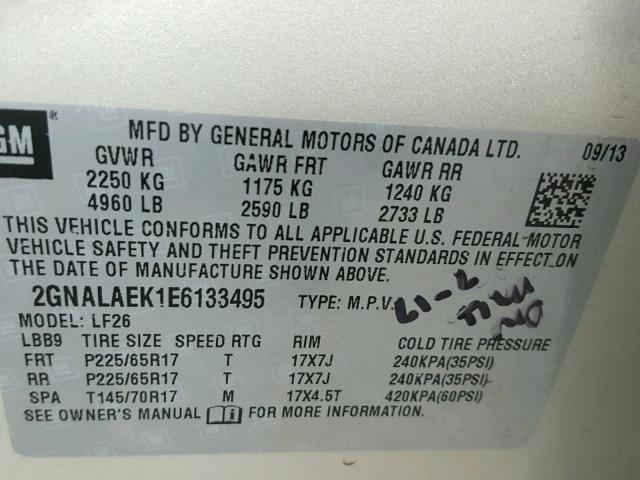 2GNALAEK1E6133495 - 2014 CHEVROLET EQUINOX LS SILVER photo 10