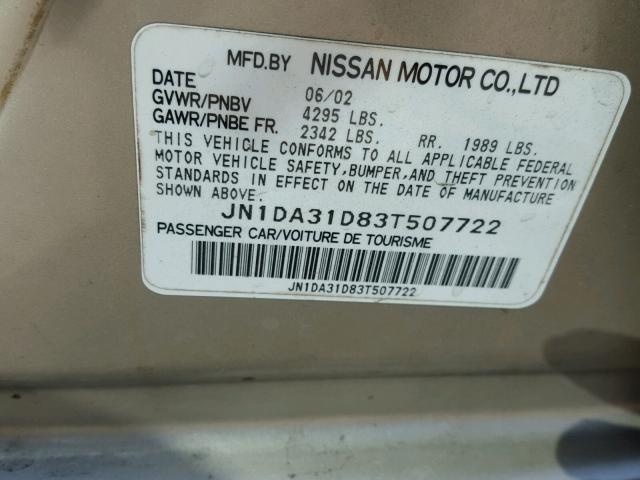 JN1DA31D83T507722 - 2003 NISSAN MAXIMA GLE BEIGE photo 10