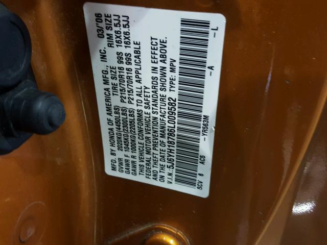 5J6YH18786L009582 - 2006 HONDA ELEMENT EX GOLD photo 10