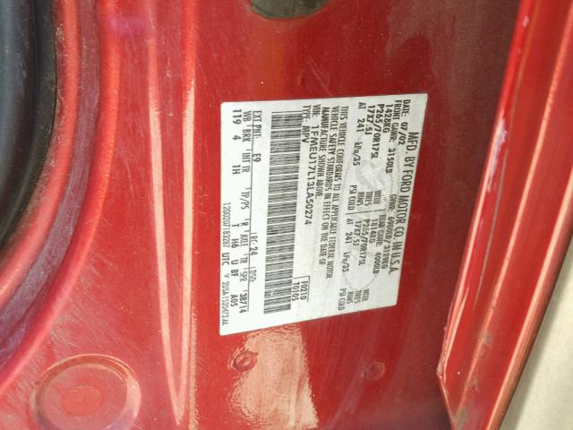 1FMEU17L13LA50274 - 2003 FORD EXPEDITION RED photo 10