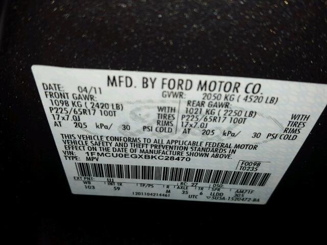 1FMCU0EGXBKC28470 - 2011 FORD ESCAPE LIM GRAY photo 10