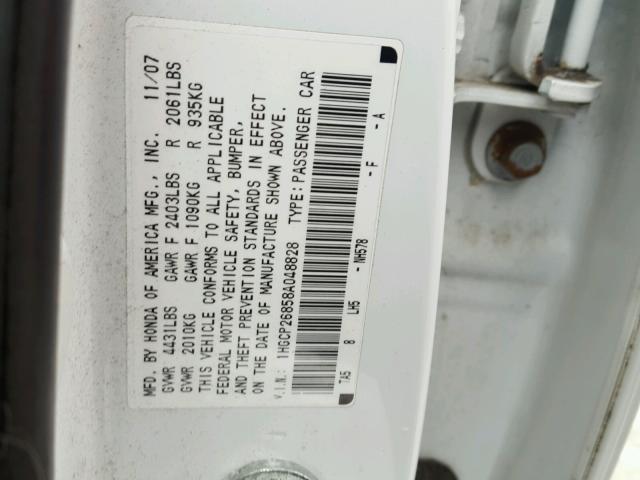 1HGCP26858A048828 - 2008 HONDA ACCORD EXL WHITE photo 10