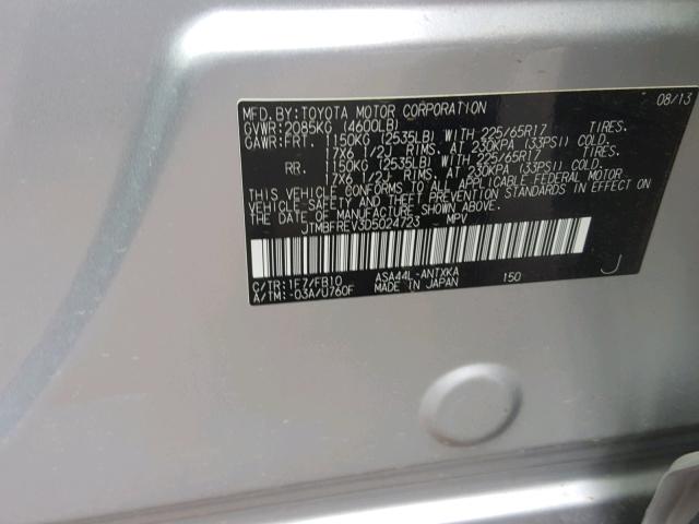 JTMBFREV3D5024723 - 2013 TOYOTA RAV4 LE SILVER photo 10