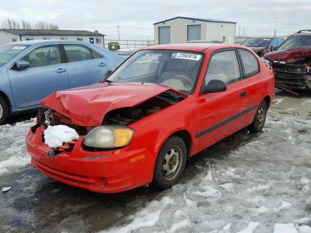 KMHCF35C13U238352 - 2003 HYUNDAI ACCENT L RED photo 2