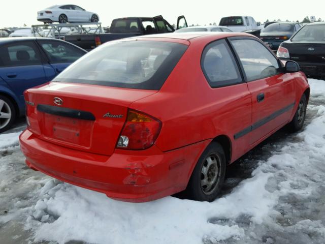 KMHCF35C13U238352 - 2003 HYUNDAI ACCENT L RED photo 4