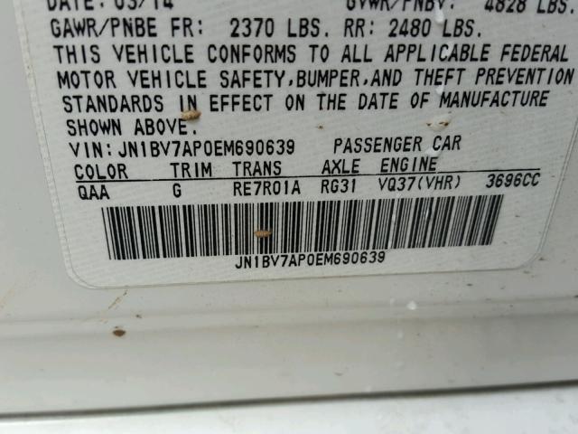 JN1BV7AP0EM690639 - 2014 INFINITI Q50 BASE Blanco foto 10