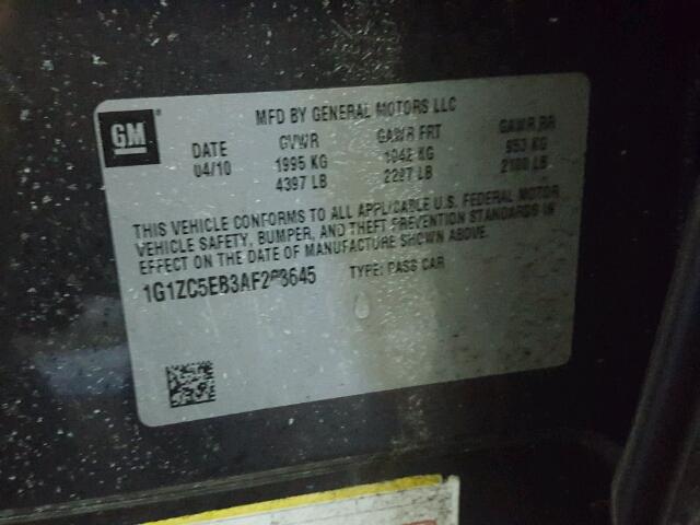 1G1ZC5EB3AF263645 - 2010 CHEVROLET MALIBU 1LT 石墨色 照片 10