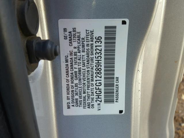 2HGFG12889H532136 - 2009 HONDA CIVIC EX 银色 照片 10
