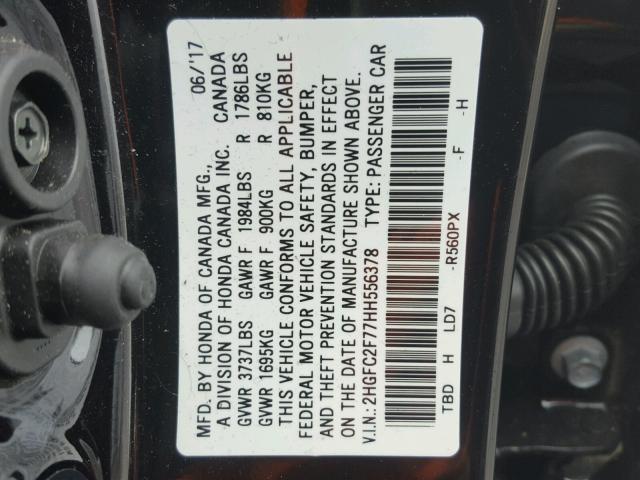 2HGFC2F77HH556378 - 2017 HONDA CIVIC EX 黑色 照片 10