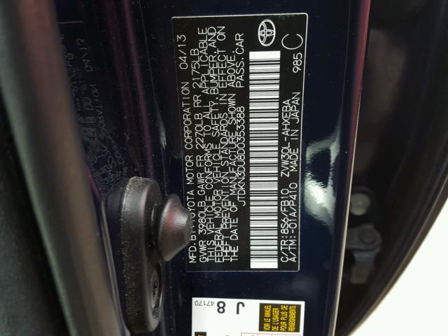 JTDKN3DU8D0353388 - 2013 TOYOTA PRIUS BLUE photo 10