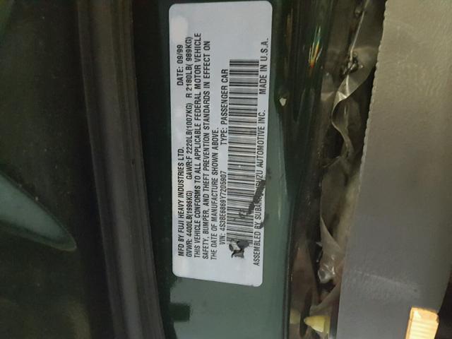 4S3BE6869Y7205907 - 2000 SUBARU LEGACY OUT GREEN photo 10