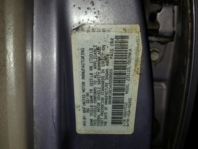 1NXBR18E5WZ058669 - 1998 TOYOTA COROLLA PURPLE photo 10