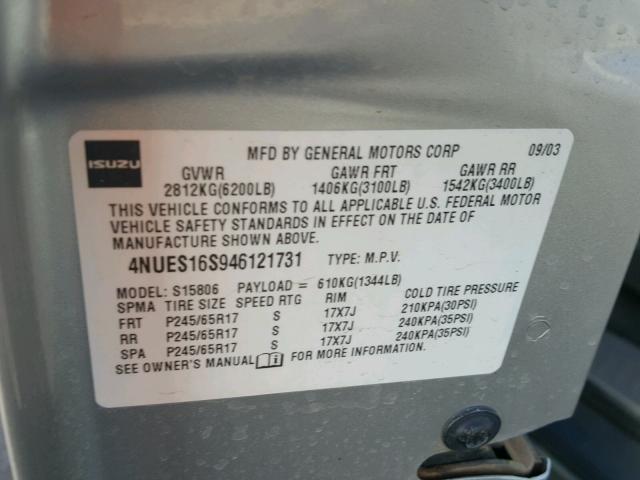 4NUES16S946121731 - 2004 ISUZU ASCENDER S 银色 照片 10