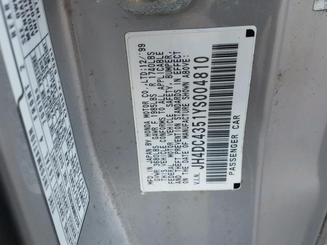 JH4DC4351YS004810 - 2000 ACURA INTEGRA LS SILVER photo 10