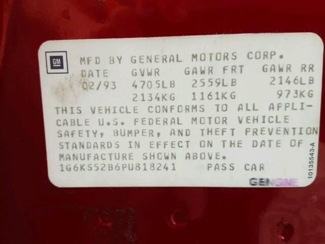 1G6KS52B6PU818241 - 1993 CADILLAC SEVILLE RED photo 10