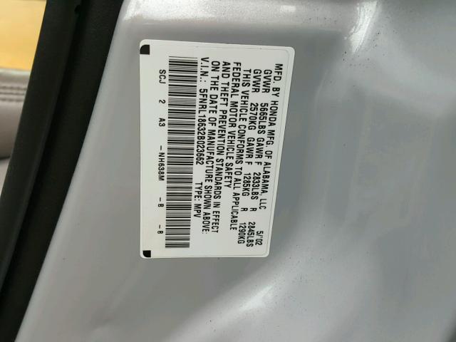 5FNRL18632B023662 - 2002 HONDA ODYSSEY EX SILVER photo 10