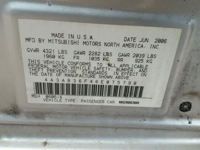 4A3AB36F46E075790 - 2006 MITSUBISHI GALANT ES SILVER photo 10