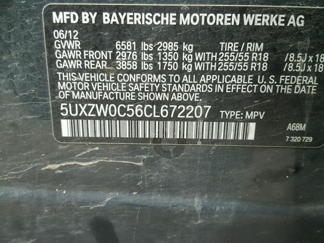 5UXZW0C56CL672207 - 2012 BMW X5 XDRIVE3 GRAY photo 10