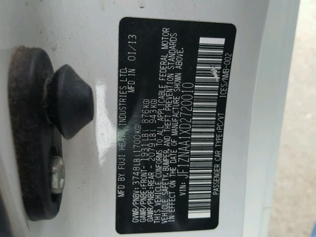 JF1ZNAA1XD2720010 - 2013 TOYOTA SCION FR-S თეთრი ფოტო 10