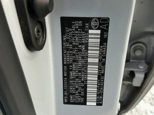 2T1BR32E27C797067 - 2007 TOYOTA COROLLA CE SILVER photo 10