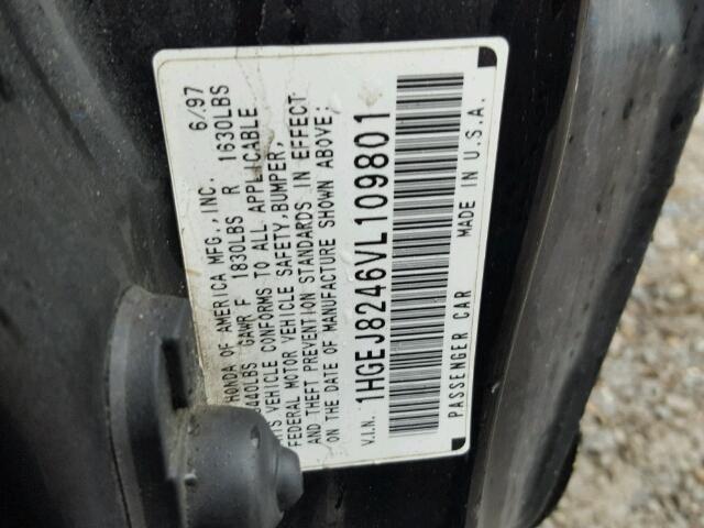 1HGEJ8246VL109801 - 1997 HONDA CIVIC EX შავი ფოტო 10