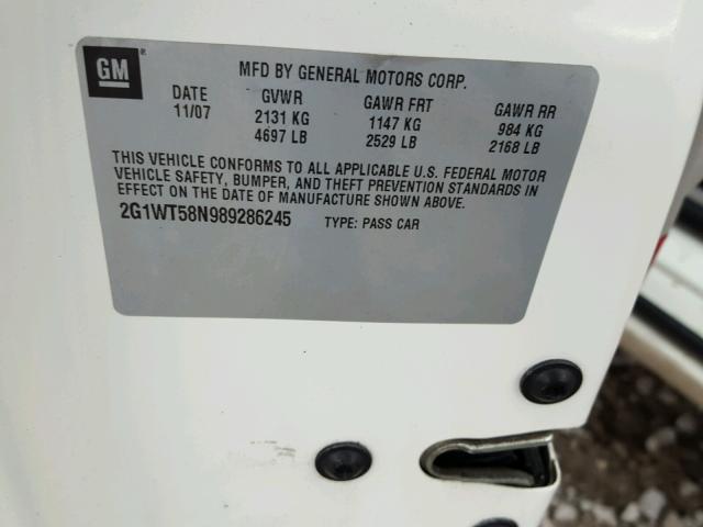 2G1WT58N989286245 - 2008 CHEVROLET IMPALA LT WHITE photo 10