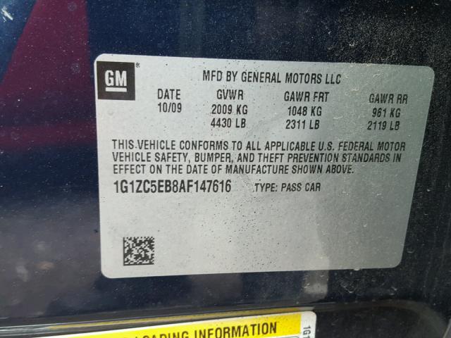 1G1ZC5EB8AF147616 - 2010 CHEVROLET MALIBU 1LT 蓝色 照片 10