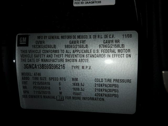 3GNCA13B59S596216 - 2009 CHEVROLET HHR LS BLACK photo 10