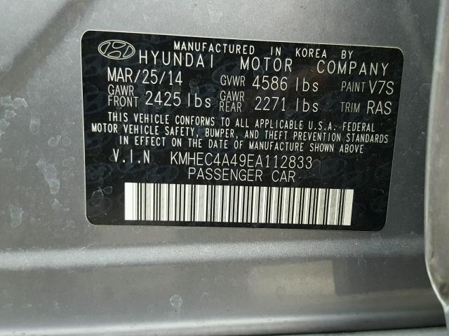 KMHEC4A49EA112833 - 2014 HYUNDAI SONATA HYB SILVER photo 10