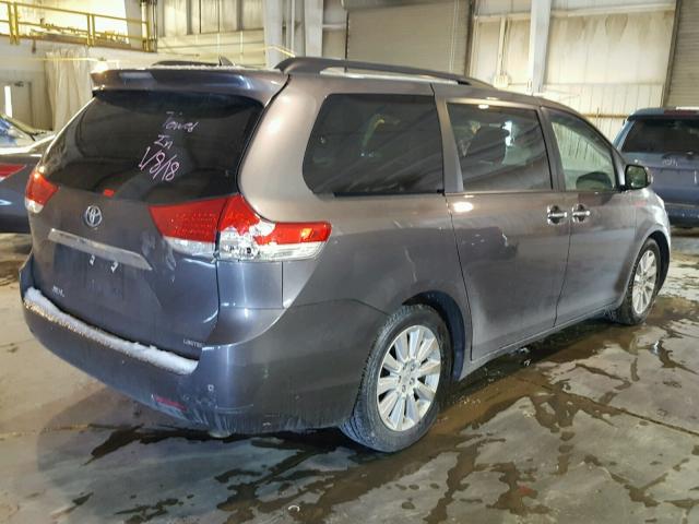 5TDYK3DC9CS210598 - 2012 TOYOTA SIENNA XLE GRAY photo 4