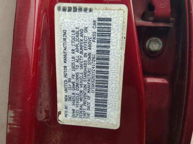 1Y1SK5281YZ417262 - 2000 CHEVROLET GEO PRIZM RED photo 10