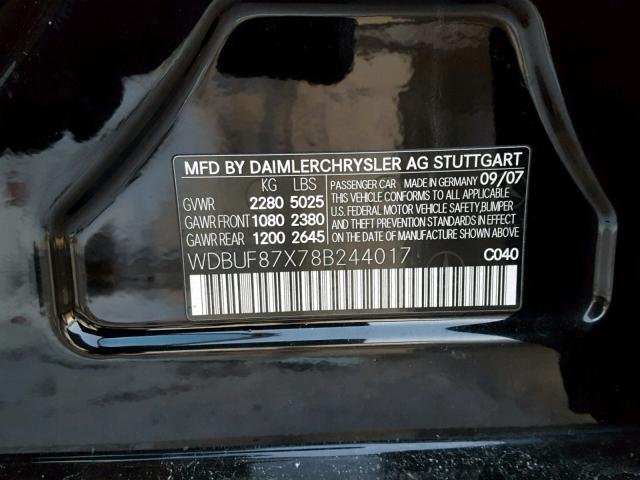 WDBUF87X78B244017 - 2008 MERCEDES-BENZ E 350 4MAT BLACK photo 10