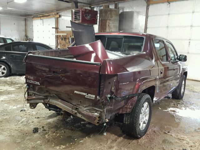 2HJYK16538H541343 - 2008 HONDA RIDGELINE MAROON photo 4