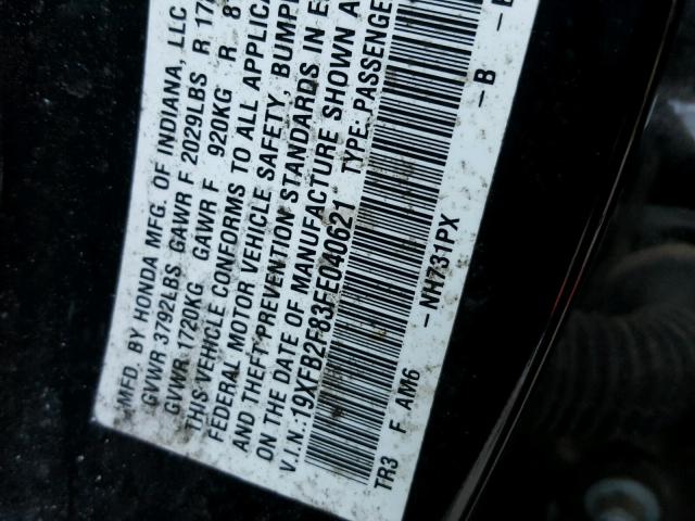 19XFB2F83FE040621 - 2015 HONDA CIVIC EX Qara foto 10