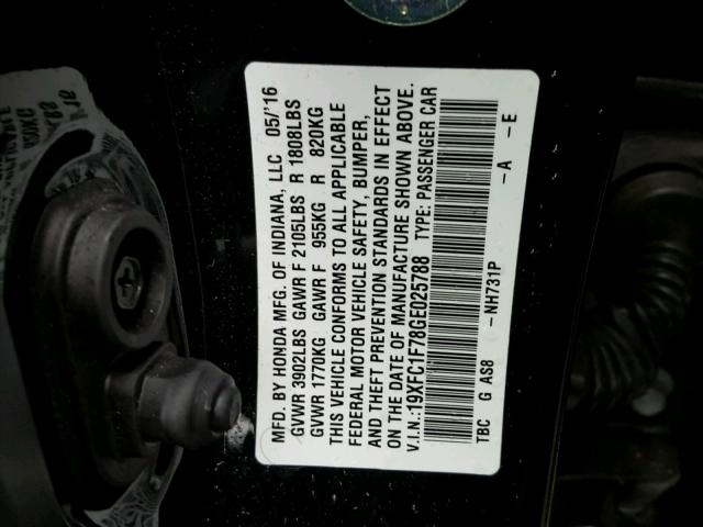 19XFC1F78GE025788 - 2016 HONDA CIVIC EXL 黑色 照片 10