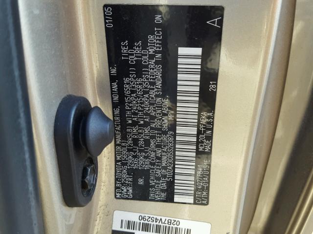 5TDZA23C05S283879 - 2005 TOYOTA SIENNA CE GOLD photo 10