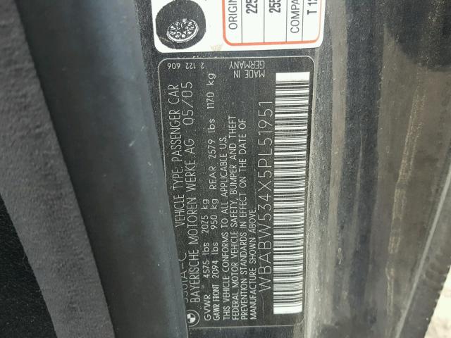 WBABW534X5PL51951 - 2005 BMW 330 CI BLUE photo 10