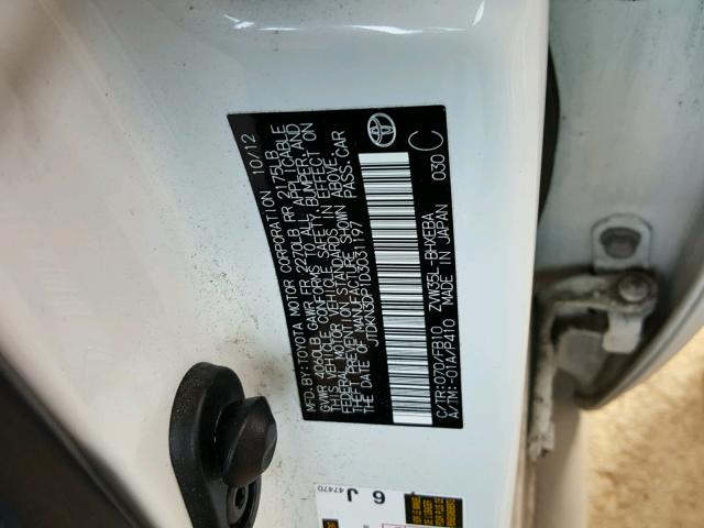 JTDKN3DP1D3031197 - 2013 TOYOTA PRIUS PLUG WHITE photo 10