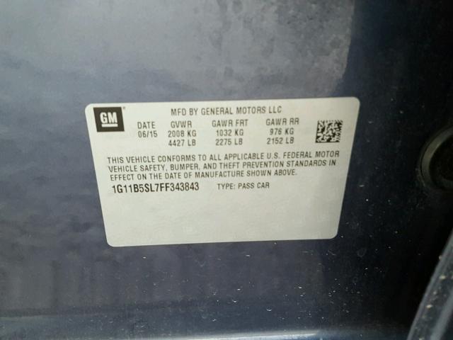 1G11B5SL7FF343843 - 2015 CHEVROLET MALIBU LS BLUE photo 10