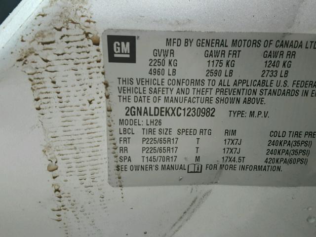 2GNALDEKXC1230982 - 2012 CHEVROLET EQUINOX LT SILVER photo 10