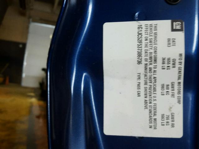 1G1JC52F537386736 - 2003 CHEVROLET CAVALIER BLUE photo 10