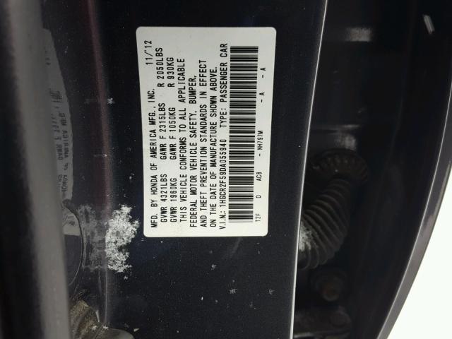 1HGCR2F59DA055940 - 2013 HONDA ACCORD SPO CHARCOAL photo 10