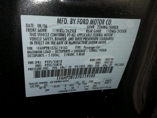 1FAHP28127G119103 - 2007 FORD FIVE HUNDR GRAY photo 10