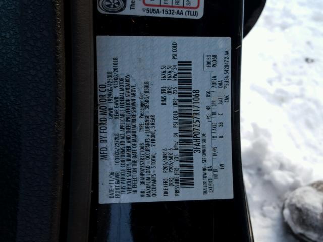 3FAHP07Z57R171068 - 2007 FORD FUSION SE BLACK photo 10